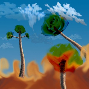 surreal desert with trees