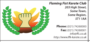 business card-flaming fist karate club